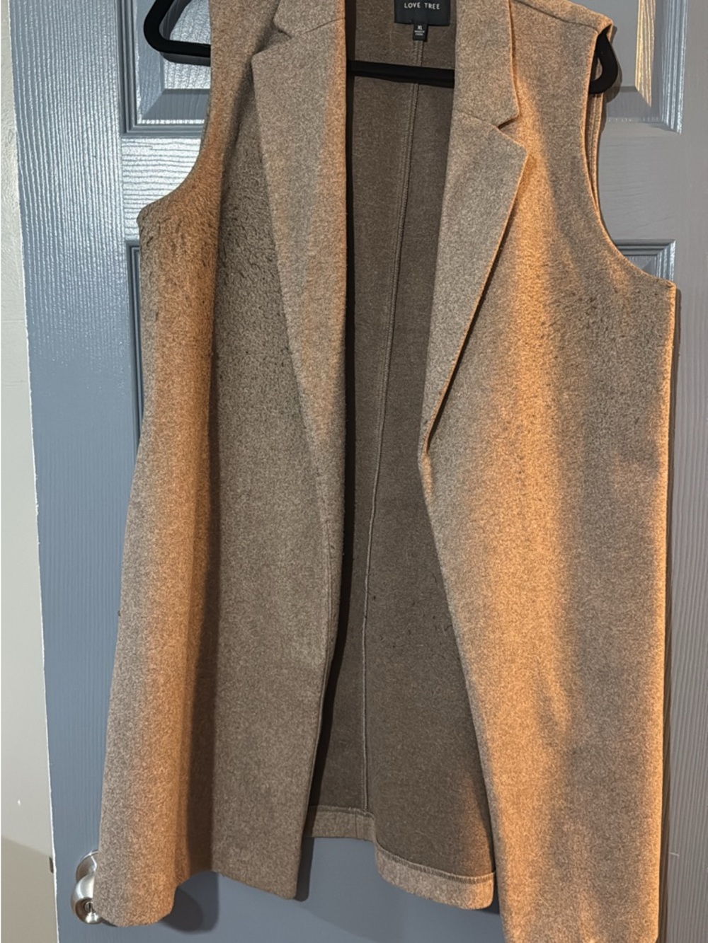 Love Tree Sleeveless Open Front Vest - Beige Taupe